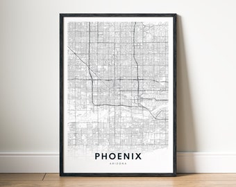 Instant Download  Phoenix Map Print, Phoenix Arizona Poster, Street Map Phoenix Printable, Black And White Map Wall Art Phoenix Decor