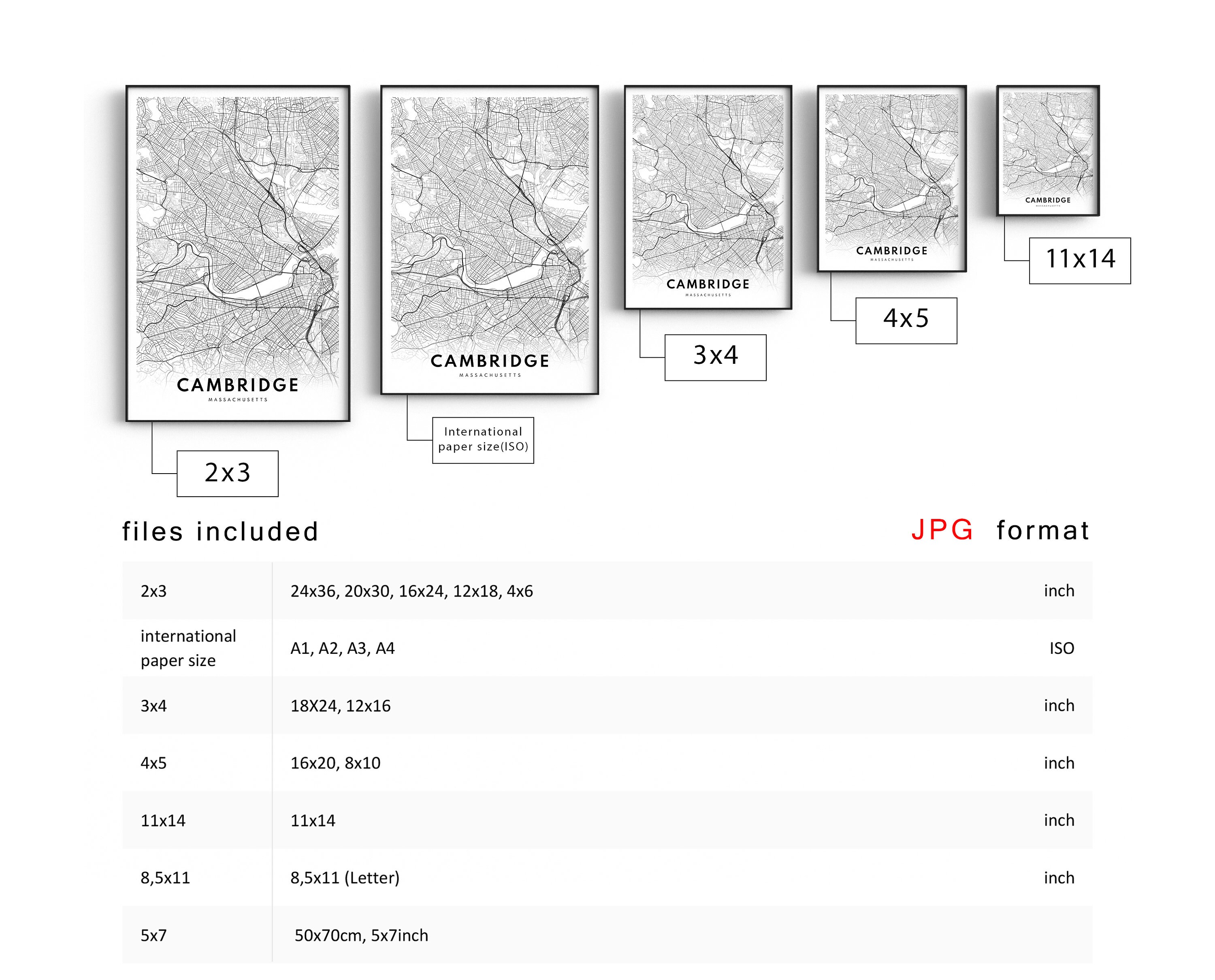 Instant Download Cambridge Massachusetts Map Print Cambridge Poster Digital Map Cambridge