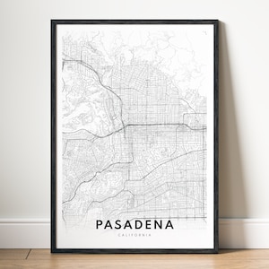 Impression de carte de Pasadena en Californie, affiche de carte de Pasadena en Californie, téléchargement de carte imprimable de Pasadena, impression numérique noir et blanc de Pasadena, art de carte de Pasadena