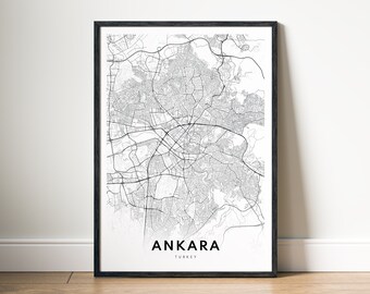 Ankara Turkey Map Print Digital Download, Black and White City Map Poster, Printable City Map Wall Art