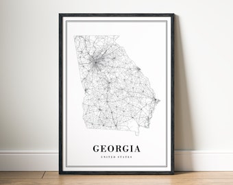 Georgia US State Map Print Download Georgia Map Poster Georgia Printable Map Digital Georgia Black And White Poster Georgia Map Home Print