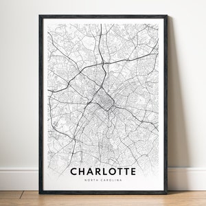 Charlotte Map Print Charlotte Karte Poster Download Charlotte druckbare digitale Charlotte schwarzweiß-Druck Charlotte Download Map Art