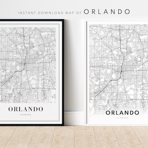 Download Orlando kaart print Orlando Florida kaart poster digitale Orlando afdrukbare kaart zwart-wit Home print Orlando kaart muurkunst poster