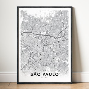 Impression de carte de São Paulo, affiche de carte de São Paulo, Brésil, téléchargement de carte imprimable de São Paulo, carte numérique de São Paulo en noir et blanc, art de la carte de São Paulo, croquis de São Paulo