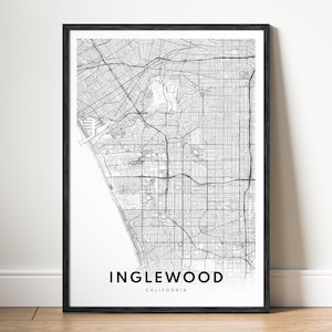 Inglewood Map Print Inglewood California Karte Poster Download Inglewood Druckbare Karte Digitale Inglewood Schwarzweiß-Karte Inglewood Sketch
