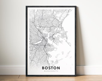 Boston Map Print Boston Map Poster Download Printable Modern Boston Map Minimal City Map Black And White Map Instant Download Map Boston