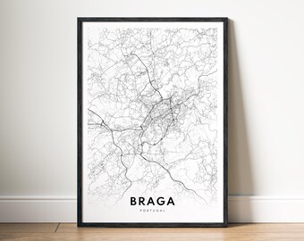 Braga Map Print Braga Portugal Map Poster Digital Download Braga Printable Map Braga Black And White Map Wall Art Braga Sketch Map