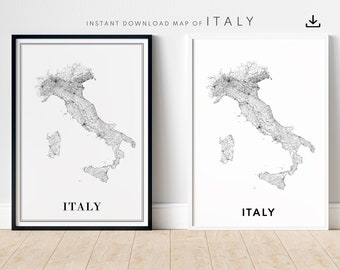 Carte de l'Italie, impression carte de l'Italie, affiche à télécharger, carte de l'Italie imprimable, carte minimale de l'Italie, impression de carte en noir et blanc, impression de l'Italie, téléchargement immédiat, carte de l'Italie