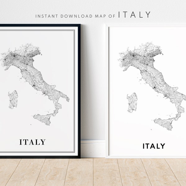 Italy Map Print Italy Map Poster Download Printable Italy Map Minimal Map Italy Black And White Map Print Italy Instant Download Italy Map
