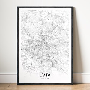 Lviv kaart afdrukken Lviv, Oekraïne kaart poster download Lviv afdrukbare kaart digitale Lviv zwart-wit kaart muur kunst Lviv schets poster