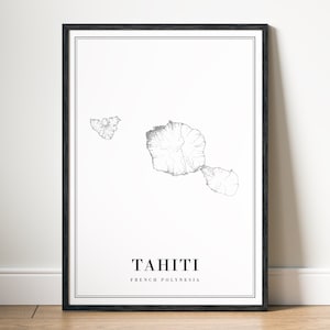 Tahiti Karte Print Download Tahiti Französisch-Polynesien Poster Digitale Karte Tahiti Druckbare Schwarzweiß-Karte Wandkunst Tahiti Skizze Print Home