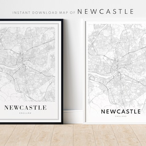 Impression de carte de Newcastle Newcastle Angleterre carte affiche téléchargement numérique Newcastle carte imprimable carte noir et blanc art mural Newcastle croquis