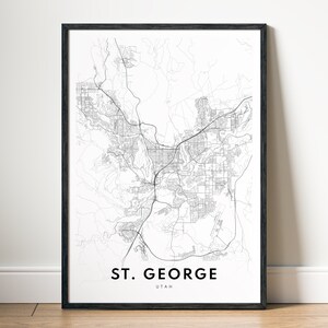 Sofortiger Download St. George Karte Druck St. George Poster Utah Digitale Karte St. George Druckbare schwarz und weiß Karte Wand Kunst St. George Sketch