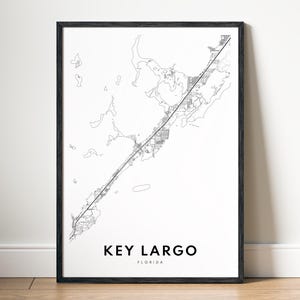 Key Largo-kaart afdrukken Key Largo kaart poster Florida downloaden Afdrukbare kaart Key Largo downloaden Digitale Key Largo zwart-wit kaartkunst schets Key Largo