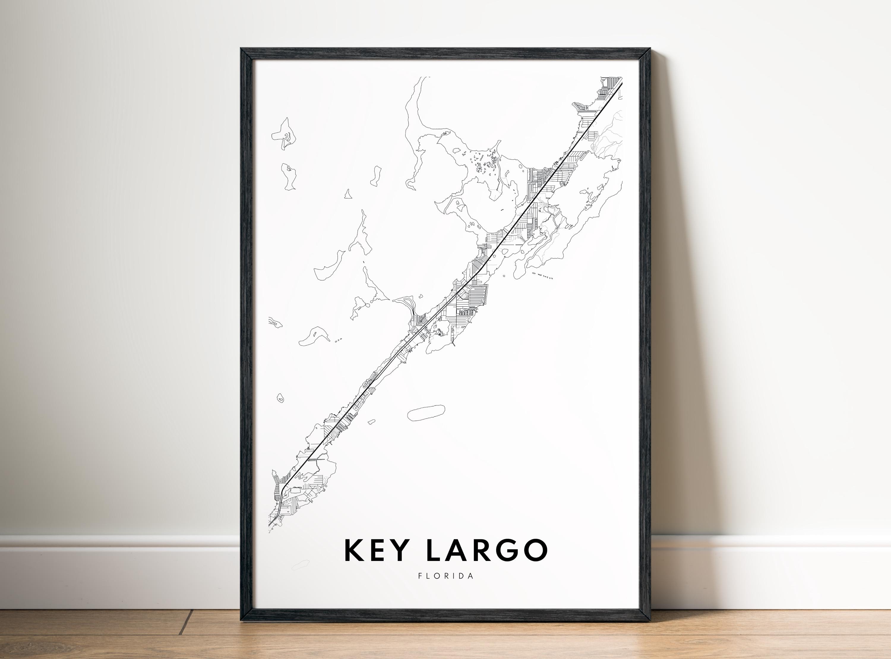 Key Largo Map Print Digital Download Key Largo Florida Map Poster Key Largo Printable Map Key Largo Black And White Map Art Key Largo Sketch