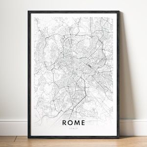 Kaart van Rome afdrukken Kaartposter van Rome Italië downloaden Afdrukbare kaart van Rome downloaden Digitale Rome zwart-wit afdrukken Rome kaart kunst downloaden sjabloon Rome