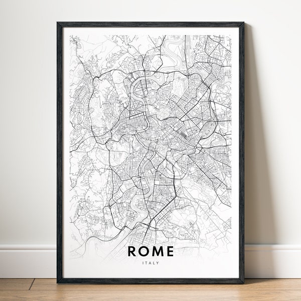 Rome kaart afdrukken Rome Italië kaart Poster downloaden Rome afdrukbare kaart digitale Rome zwart-wit afdrukken Rome downloaden kaart Art Rome sjabloon