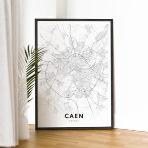 Caen Karte Drucken, Caen Frankreich Karte Poster Digitaler Download, Caen Druckbare Karte, Caen schwarz und weiß Karte Wandkunst, Caen Skizzenkarte Poster
