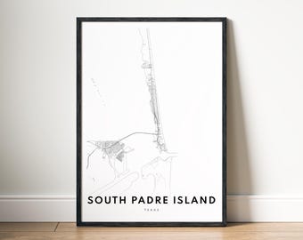 South Padre Island Texas Map Print Digital Download, Black and White City Map Poster, Printable Map Wall Art