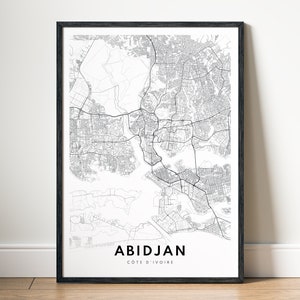 Sofortiger Download Abidjan Karte Druck Abidjan Côte d'Ivoire Poster Digitale Karte Abidjan Druckbare Karte Kunst Schwarzweiß-Skizze Poster Abidjan