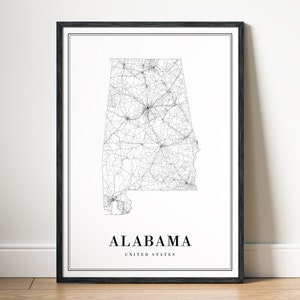 Alabama State Map Print Download Alabama Map Poster Alabama Printable Map Digital Alabama Black And White Map Art Alabama Sketch Map Print