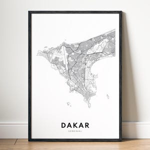 Dakar Karte Prints Dakar Senegal Karte Poster Download Dakar Druckbare Karte Digitale Dakar Schwarzweiß-Karte Wandkunst Dakar Skizze