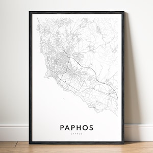 PaphosZypern Karte Poster Download Paphos Karte Poster Download Paphos Karte Digitale Paphos Schwarzweiß Karte Wandkunst Paphos Sketch