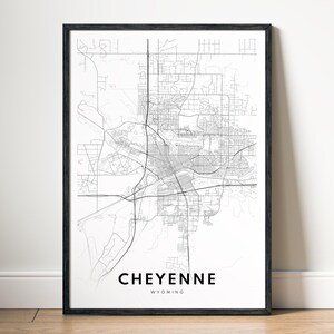 Impression de carte de Cheyenne, affiche de carte de Cheyenne, Wyoming, téléchargement de carte imprimable de Cheyenne, carte numérique de Cheyenne en noir et blanc, art mural, esquisse de Cheyenne