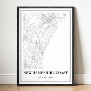 New Hampshire Coast Karte Print Download New Hampshire Coast Poster New Hampshire Coast Digital Printable New Hampshire Coast schwarz weiß