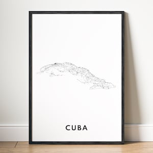 Carte de Cuba, impression, téléchargement, affiche de Cuba, carte numérique de Cuba, carte noir et blanc imprimable, art mural, impression de Cuba, maison, croquis de carte imprimable de Cuba, Cuba