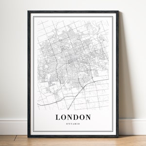 London Ontario Karte Drucken London Ontario Karte Poster Download London Druckbare Karte Digitale schwarz und weiß London Ontario Karte Kunst Vorlage