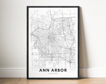 Ann Arbor Michigan Map Print Digital Download, Black and White City Map Poster, Minimalist Wall Art