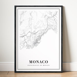 Sofortiger Download Monaco Karte Druck Monaco Karte Poster Digitale Karte Monaco Druckbare Karte schwarz weiß Home Print Karte Wandkunst Monaco Land