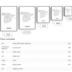 May include: A digital illustration of Spain, a map of the country with a white background. The image is available in 10 different sizes, including 2x3 inches, 3x4 inches, 4x5 inches, 11x14 inches, 8.5x11 inches, and 5x7 inches.