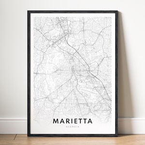 Marietta Karte Druck Marietta Georgia Karte Poster Download Marietta Druckbare Karte Digitale Marietta Schwarzweiß-Karte Kunst Marietta Kartenskizze