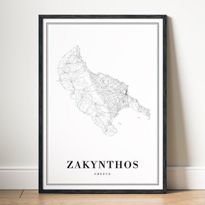 Druckbare Karte von Zakynthos, Zakynthos Griechenland Karte Poster Download, Zakynthos digitaler Download, Zakynthos schwarz und weiß Karte Wandkunst