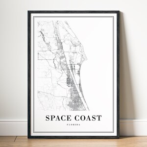 Instant Download Space Coast Florida kaart afdrukken Space Coast poster digitale kaart Space Coast afdrukbare zwart-wit kaart Space Coast schets