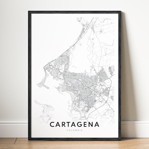 Sofortiger Download Cartagena Karte Druck Cartagena Kolumbien Poster Digitale Karte Cartagena Druckbare schwarz weiß Karte Wand Kunst Cartagena Skizze