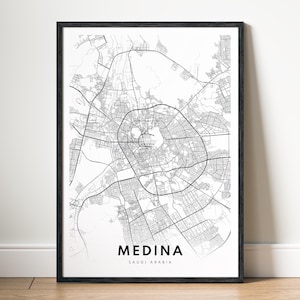Medina Karte Print Medina Saudi-Arabien Karte Poster Download Medina Druckbare Karte Digitale Medina schwarz und weiß Karte Wand Kunst Medina Skizze