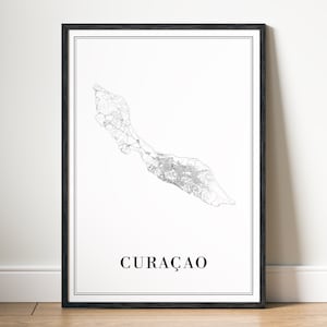 Impressão do mapa de Curaçao, pôster do mapa de Curaçao, download instantâneo, mapa para impressão de Curaçao, impressão digital em preto e branco, mapa de Curaçao, esboço de parede de arte