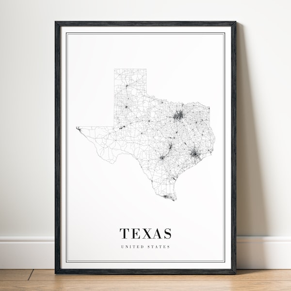 Texas State Map Print Instant Download Texas Map Poster Texas Printable Map Digital Texas Black And White Texas Map Home Print Texas Area