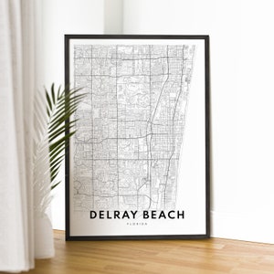 Delray Beach-kaart afdrukken Delray Beach Florida kaart poster digitale download Delray Beach afdrukbare kaart zwart-wit kaart Delray Beach schets