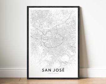 San José Costa Rica Map Print, Minimalist Black and White Wall Art (Digital Download)