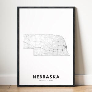Nebraska State Map Print Download Nebraska Map Poster Nebraska Printable Map Digital Nebraska Black And White Map Art Nebraska Sketch Map