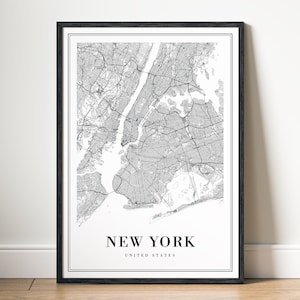 Download instantâneo do mapa de Nova York, impressão do mapa da cidade de Nova York, download do pôster do mapa de Nova York para impressão, download digital do mapa minimalista em preto e branco