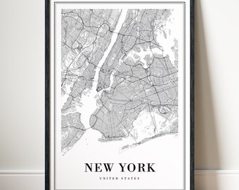 Instant Download New York Map Print New York City Map Poster Download Printable NYC Map Digital Download Minimal Black and White Map Print