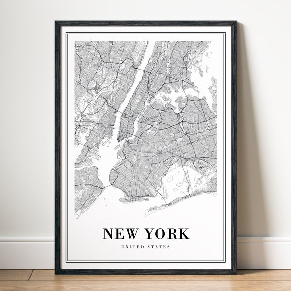 Instant Download New York Map Print New York City Map Poster Download Printable NYC Map Digital Download Minimal Black and White Map Print