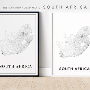 Afrique du Sud carte imprimable Afrique du Sud affiche à télécharger carte Afrique du Sud carte imprimable Afrique du Sud numérique impression noir et blanc carte art