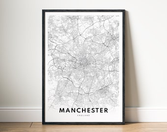 Manchester England Map Print Digital Download Manchester Map Poster Map Printable Manchester Black And White Map Art Home Print