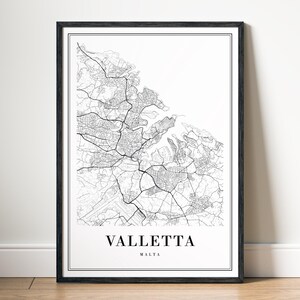 Valletta Map Print Valletta Malta Map Poster Digital Download Valletta Printable Map Valletta Black And White Map Wall Art Valletta Sketch